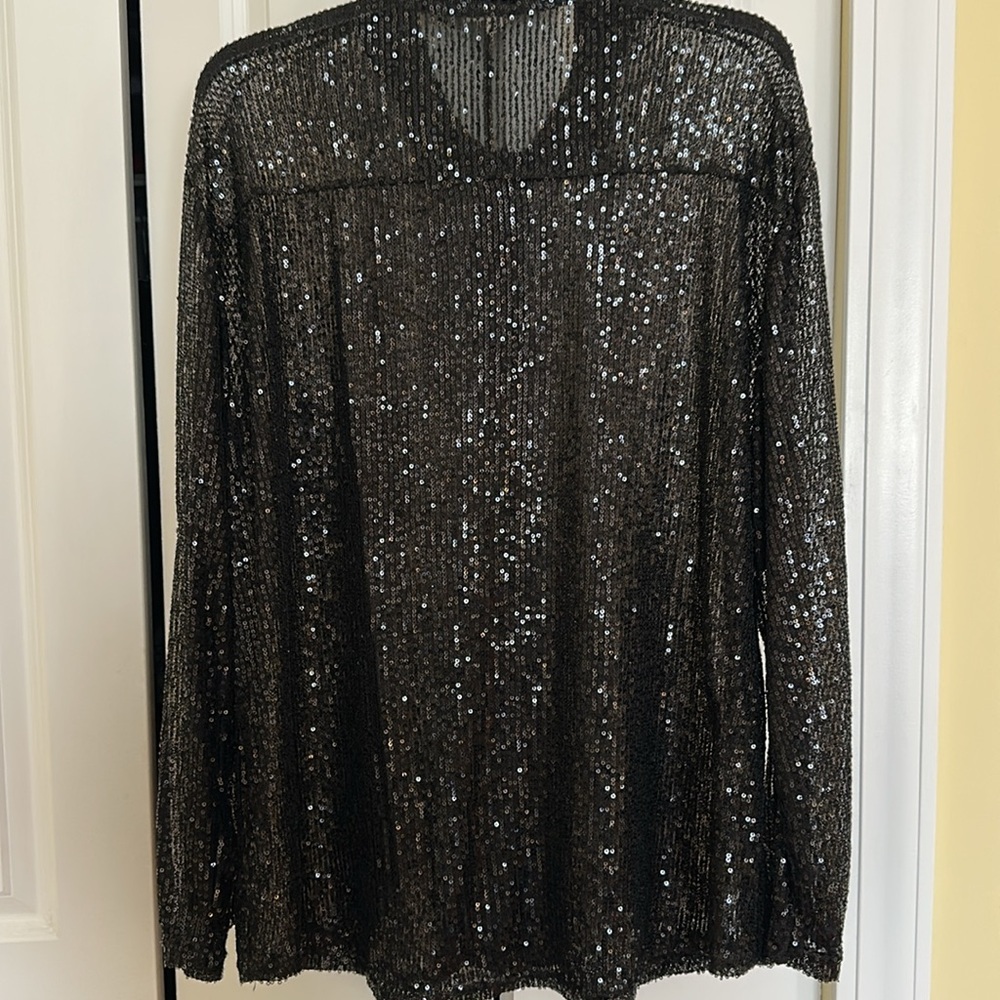 Sheer Black Mesh Sequin Button-Down Top – Glam & … - image 7